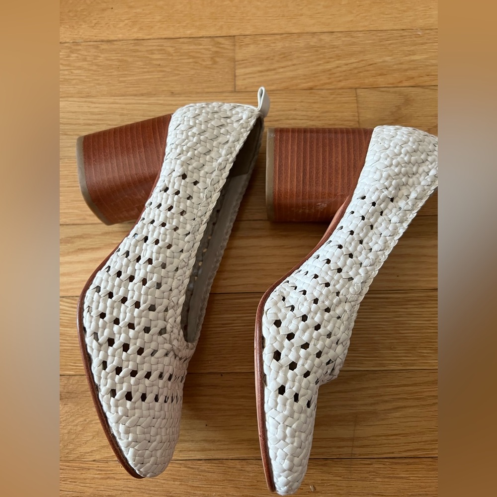Cos white leather woven heel